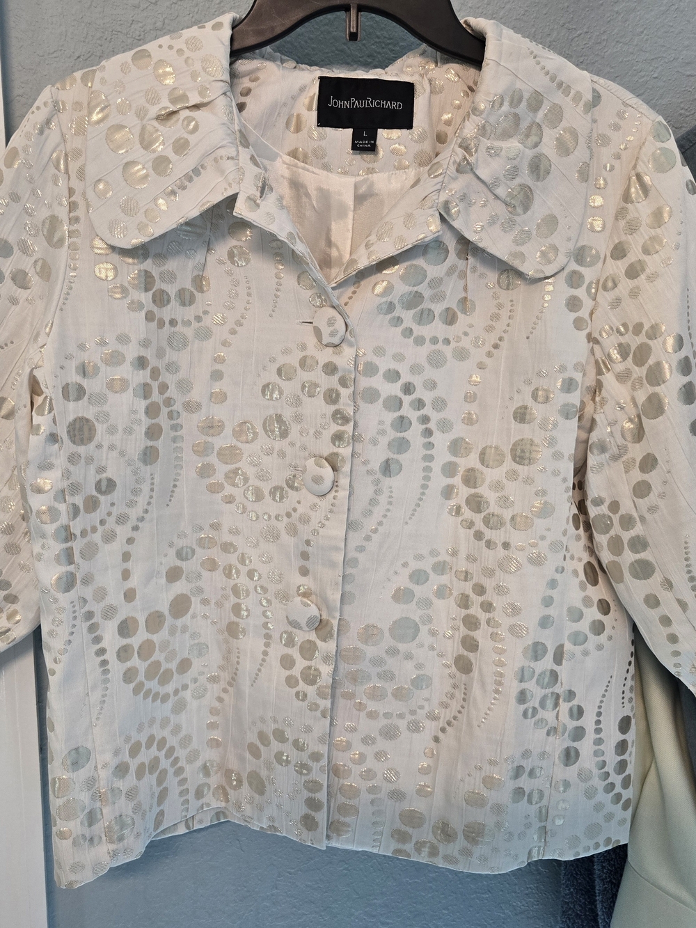 JohnPaulRichard Cream Top with Gold Metallic Dot Pattern